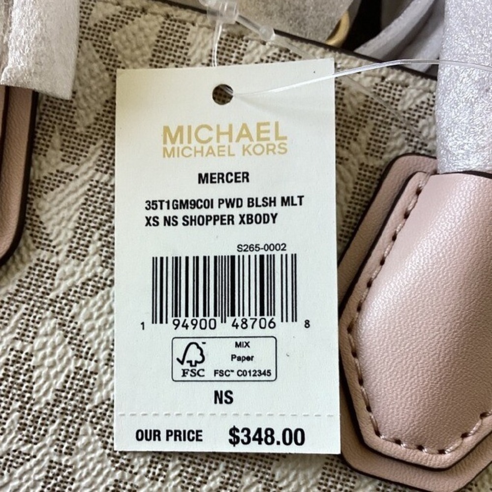 Michael Kors‎ Mercer Mini Tote Crossbody Bag Charm Logo Blush Multi XS - Picture 5 of 7